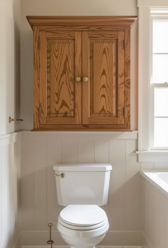 vintage wooden above toilet cabinet