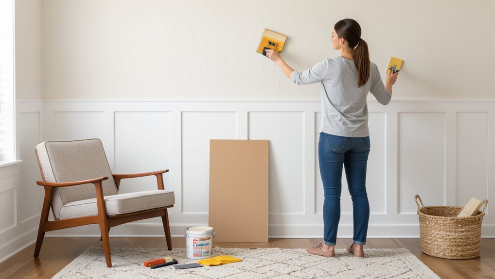 wainscoting on textured walls