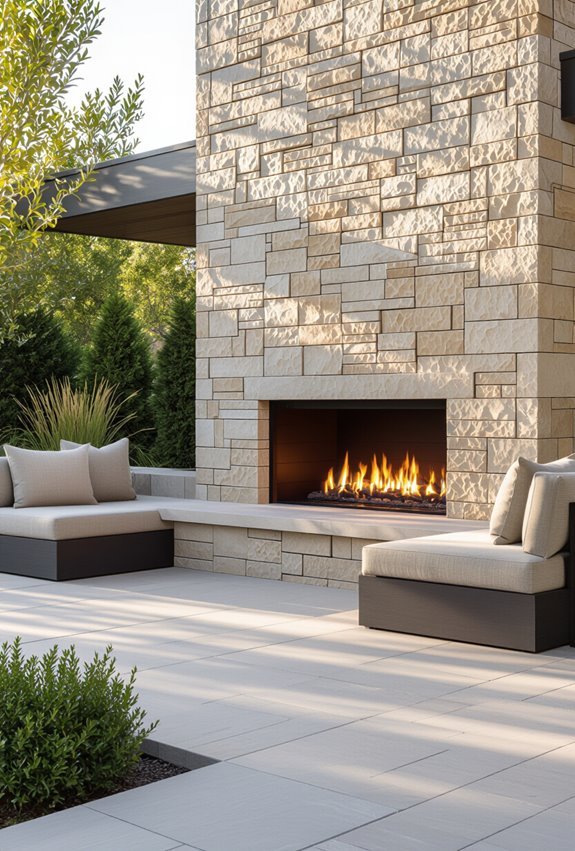 wall mounted fireplace with seating