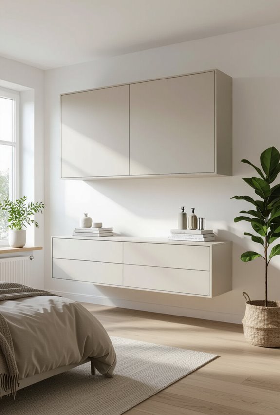 wall mounted floating bedroom storage