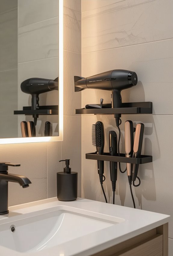 wall mounted hair tool storage