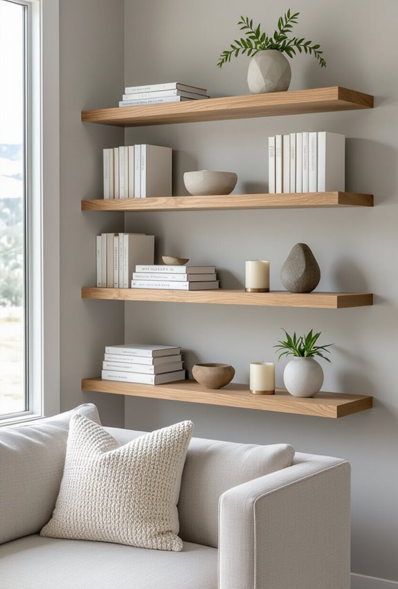 wall mounted minimalist floating shelves