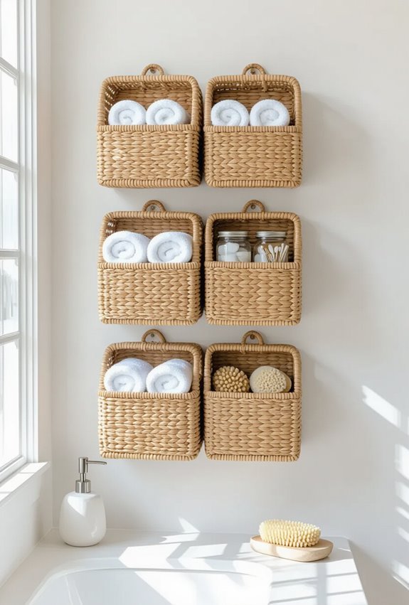 wall mounted woven basket storage