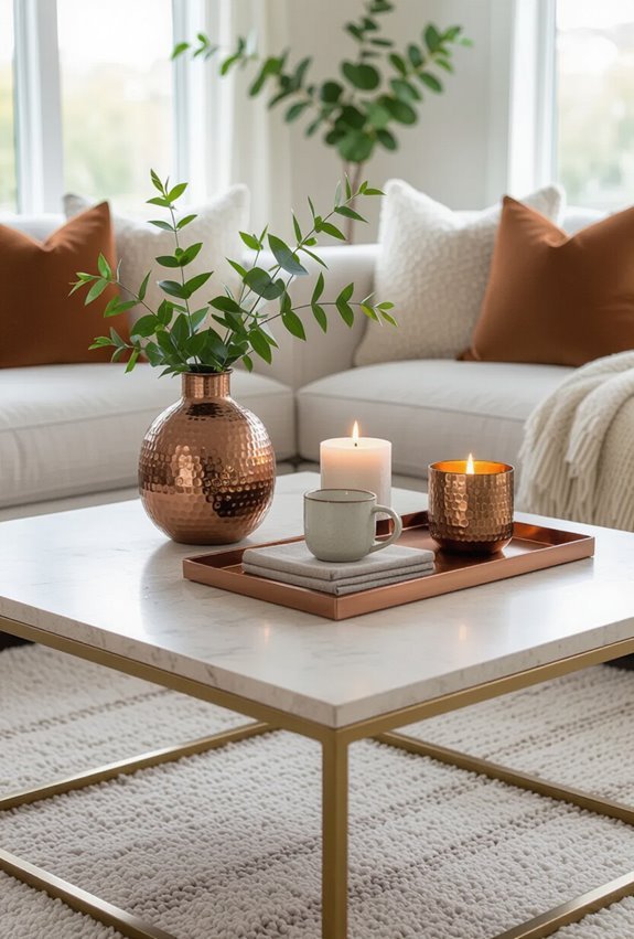 warm brass and copper accents