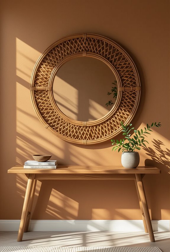 warm brown rattan mirrors