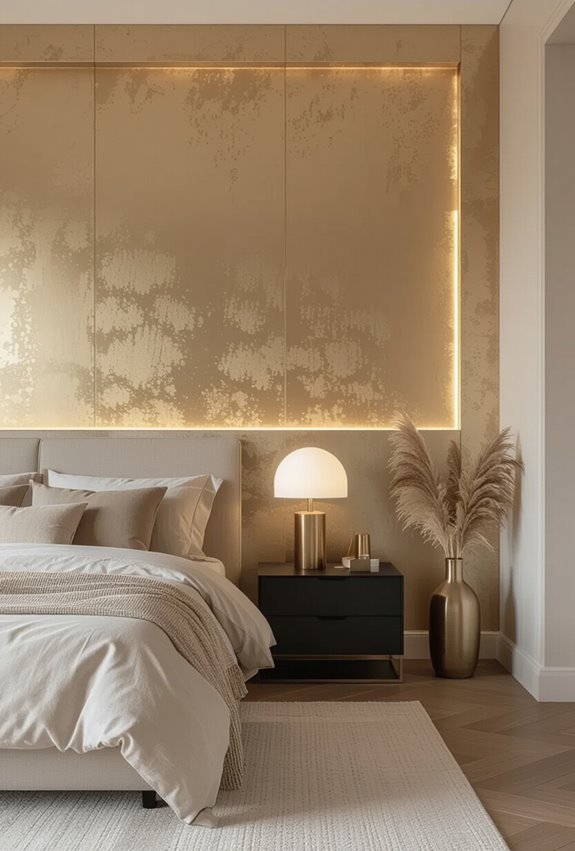 warm brushed metallic bedroom accents