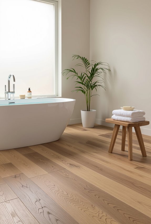warm continuous wood bathroom flooring
