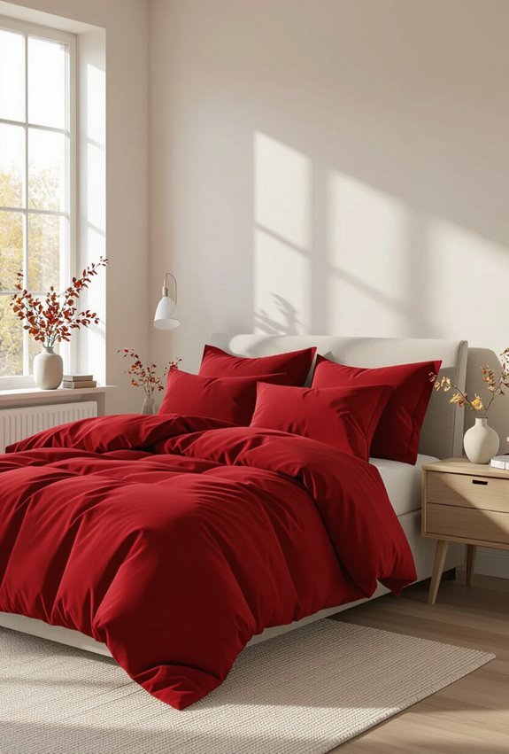 warm crimson bedding energizes room