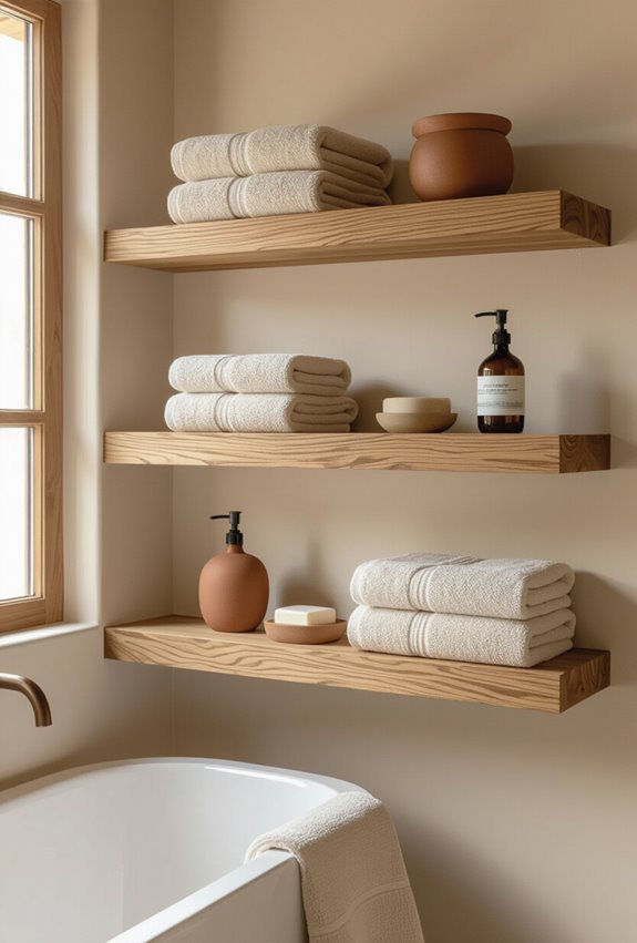 warm curated open shelf vignette