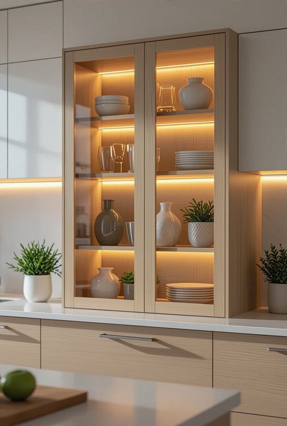 warm dimmable led lit cabinets