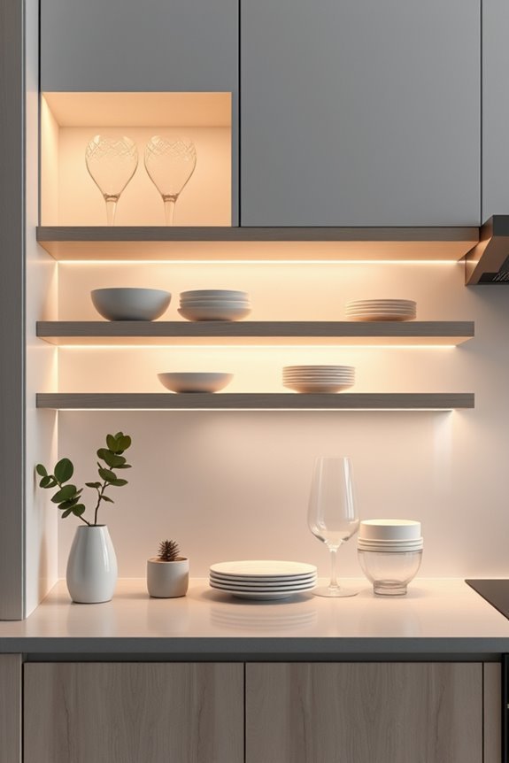 warm inviting under shelf lighting