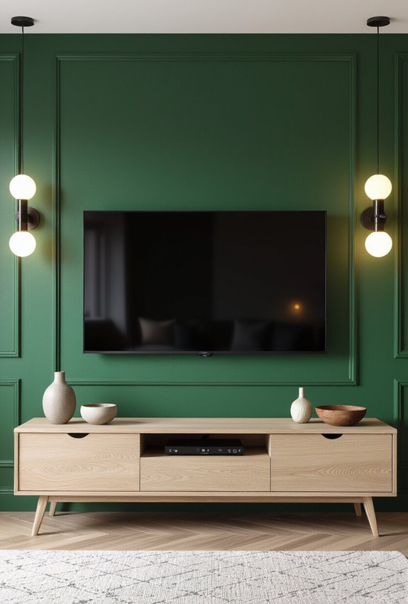 warm lighting complements green walls