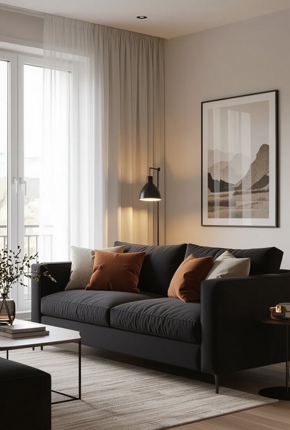 warm lighting cozy dark couch