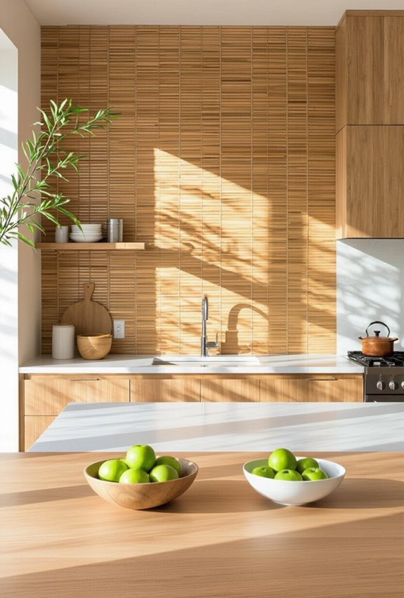 warm matte bamboo accent wall