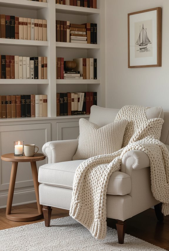 warm neutral calming reading nook