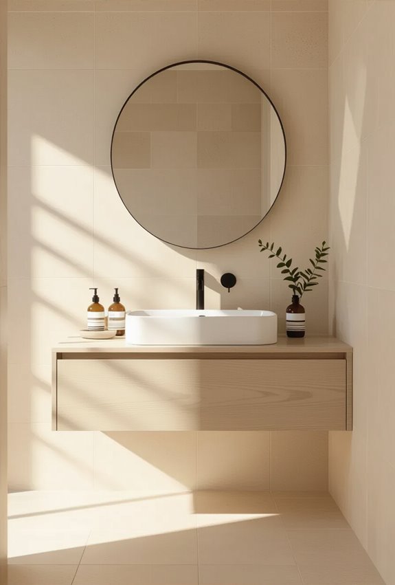 warm neutral minimalist bathroom tiles