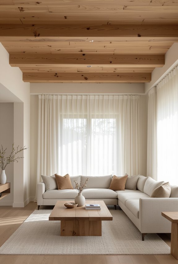 warm neutral wood ceiling retreat