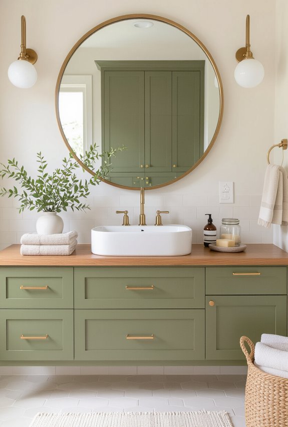 warm olive cabinetry with organizers