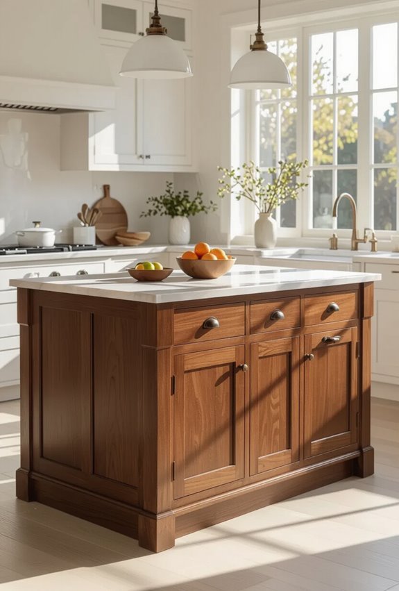 warm paneled wood island