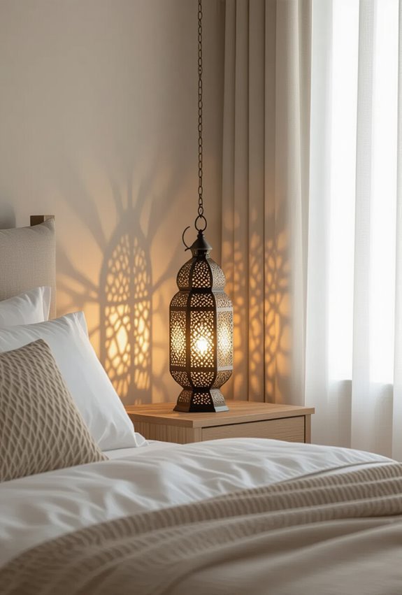 warm patterned moroccan lantern lighting