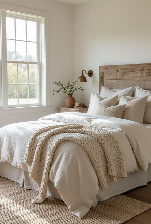 warm reclaimed farmhouse guestroom textures