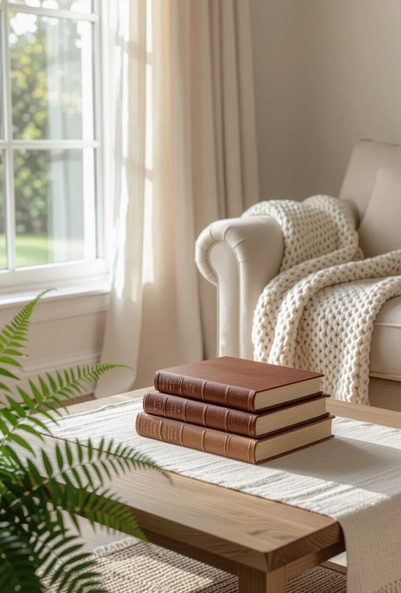 warm scholarly leather bound accents