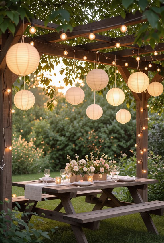 warm string lights and lanterns