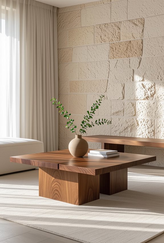 warm sustainable wood and stone