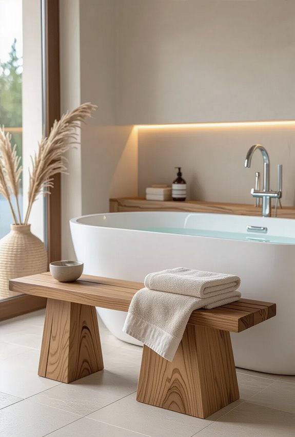 warm teak accents reclaimed beams