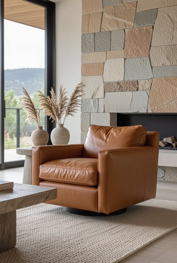 warm textured stone and leather