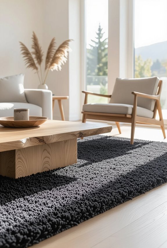 warm timber complements charcoal carpet