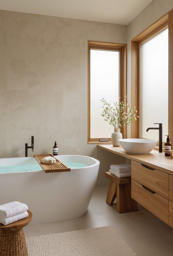 warm wood accents for bathrooms