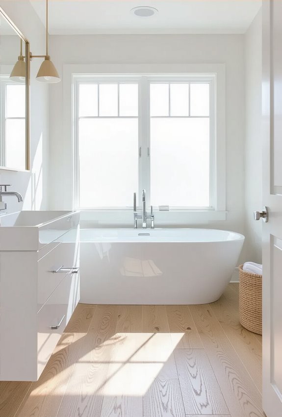 warm wood crisp white fixtures