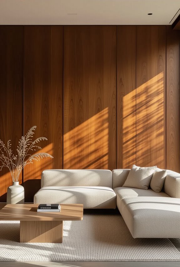 warm wood paneled accent wall