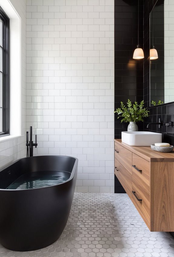 warm wood softens monochrome elegance