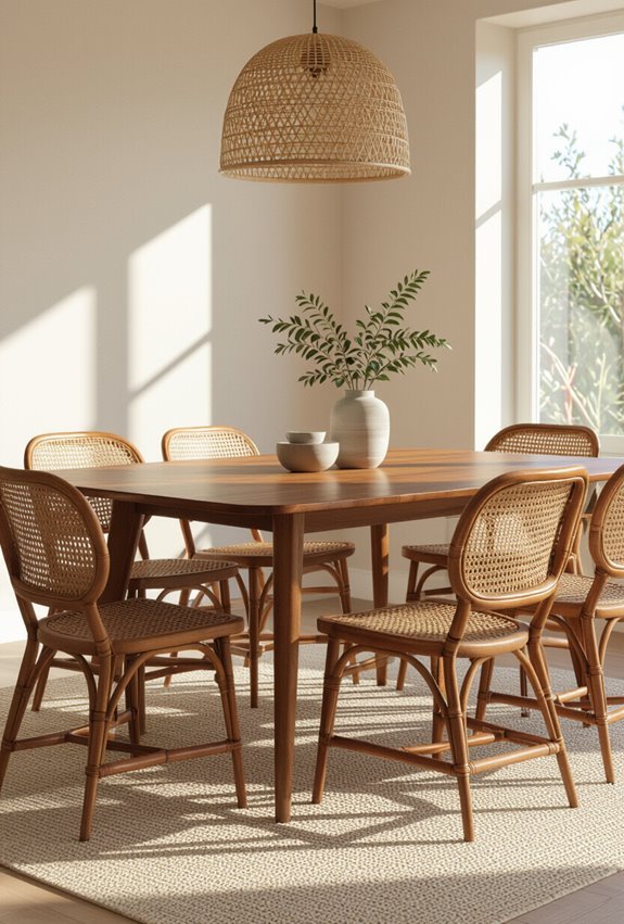 warm woven rattan dining accents