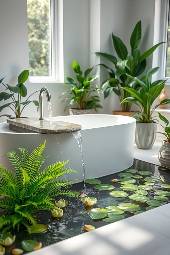 water feature with plants