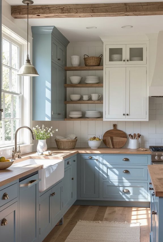 weathered blue and white farmhouse charm