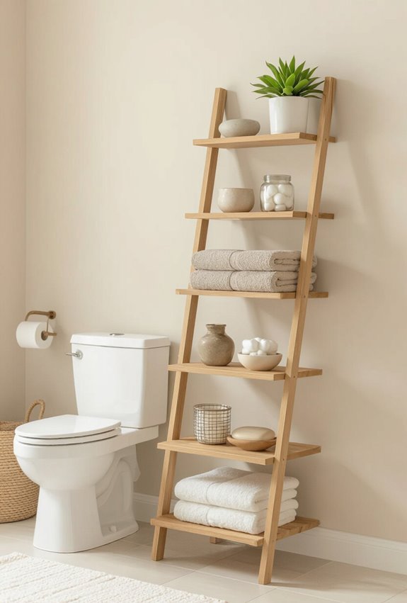 weathered ladder style towel shelves