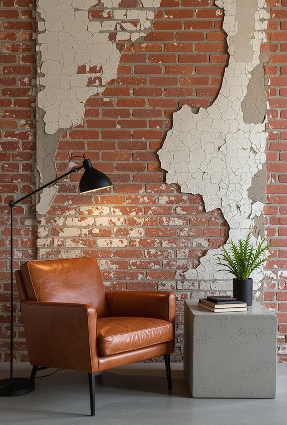 weathered peeling paint brick wallpaper