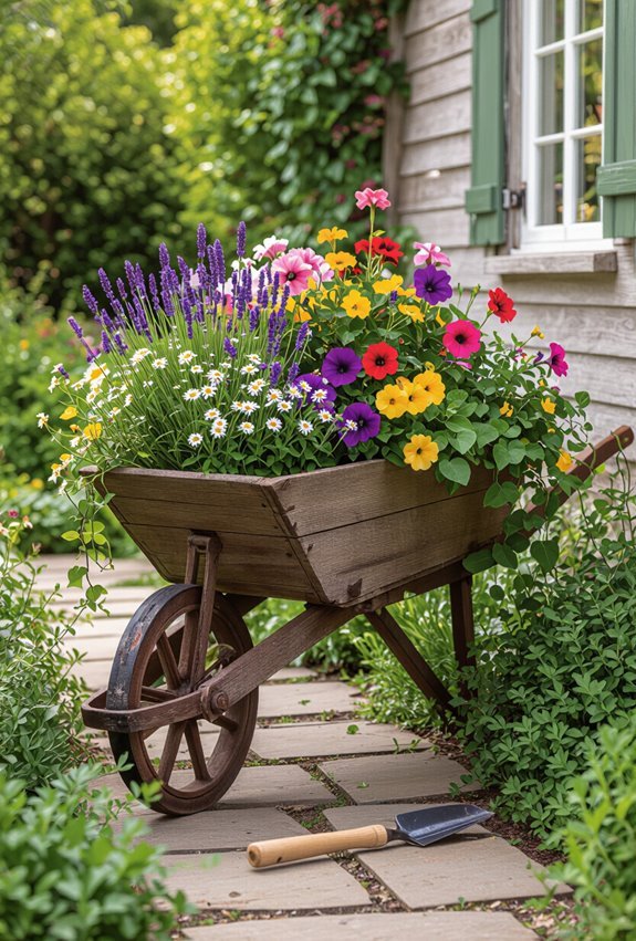 weathered wheelbarrow floral display