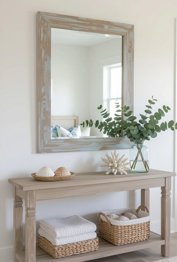 weathered wood framed mirror