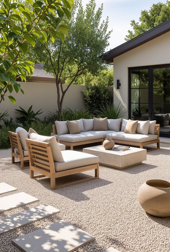 weatherproof woven furniture complements gravel