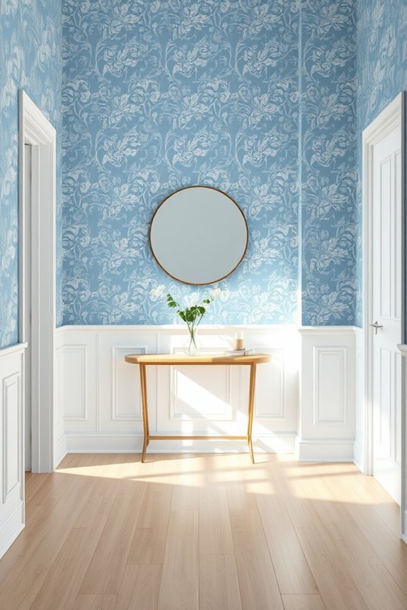 welcoming blue wallpaper entryway