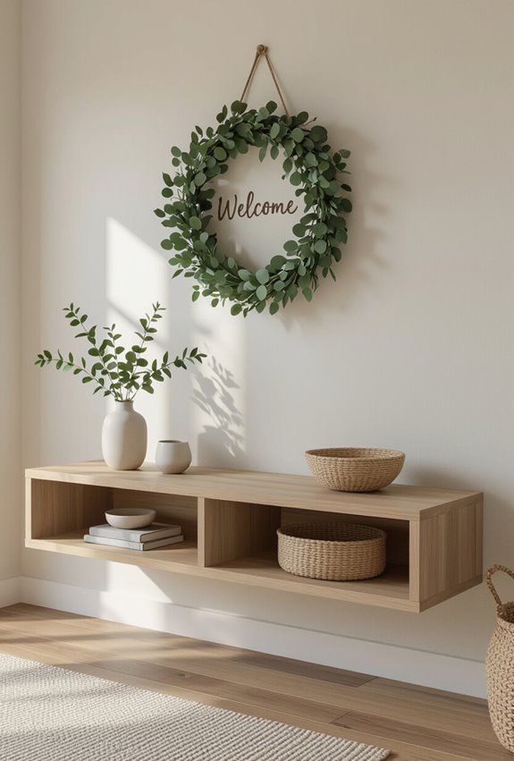welcoming functional entryway shelving