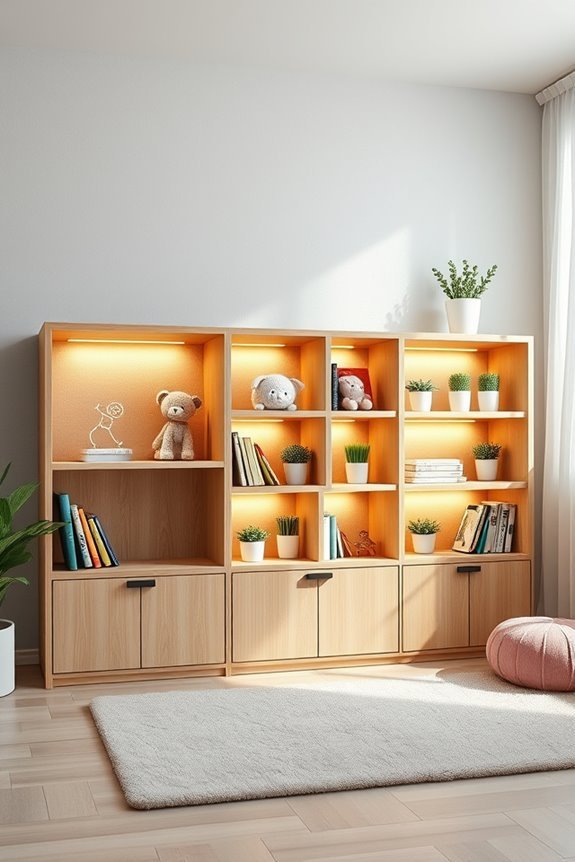 whimsical illuminated shelving units