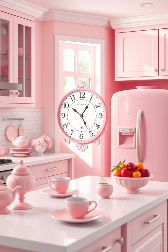 whimsical pink kitchen clock