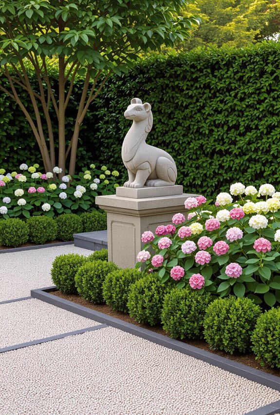 whimsical sculptures enliven garden
