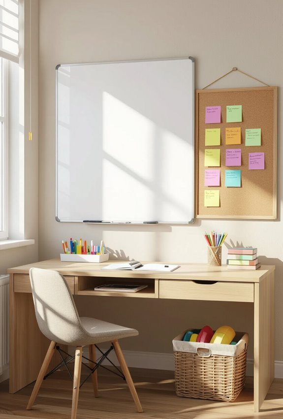 whiteboard and corkboard organization