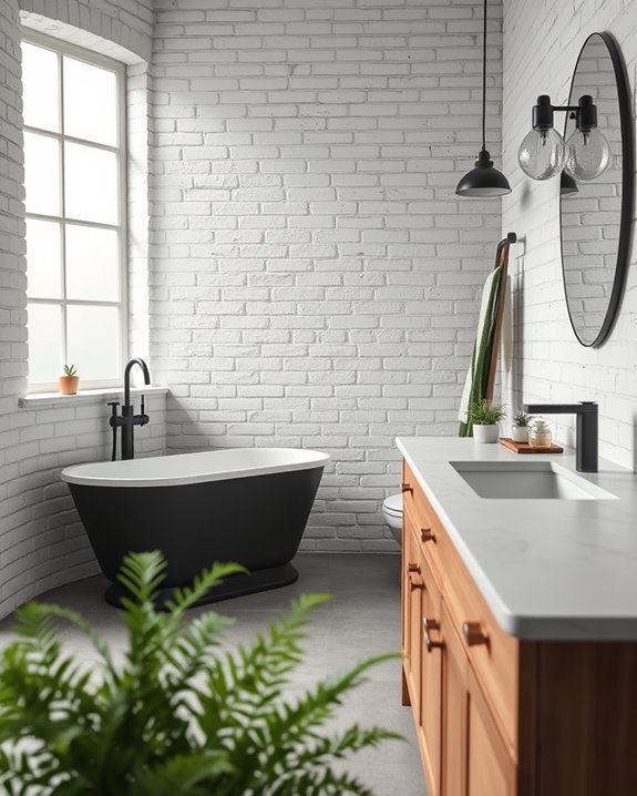 whitewashed brick bathroom elegance